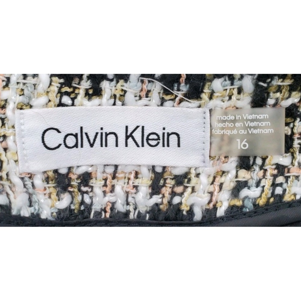 Calvin Klein Tweed Lined Fringe Hem Pencil Skirt Size 16 Black Beige Pink New - Picture 8 of 9